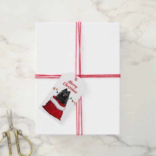ブラックポメラニア犬ドッグインサンタバッグ ギフトタグ (より糸付き)