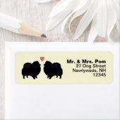ブラックポメラニア犬ドッグシルエットとハート ラベル (インサイチュ)