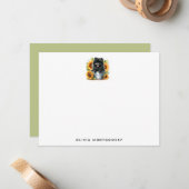 ブラックポメラニア犬ドッグ素朴ヒマワリ ノートカード (正面/裏面インサイチュ)