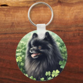 ブラックポメラニア犬Saint patricks day キーホルダー (正面)