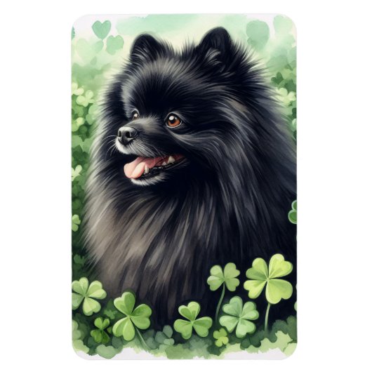 ブラックポメラニア犬St patricks dayフレキシブル マグネット (縦)