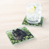 ブラックポメラニア犬St patricks day ガラスコースター (アングル)