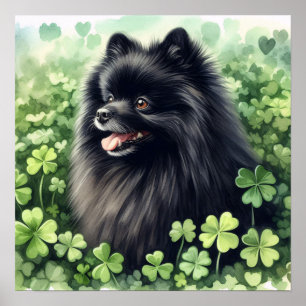 ブラックポメラニア犬St patricks day ポスター