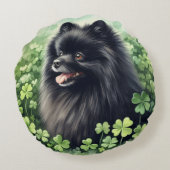 ブラックポメラニア犬St patricks day ラウンドクッション (裏面)