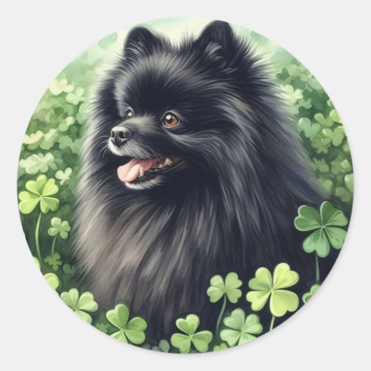 ブラックポメラニア犬St patricks day ラウンドシール (正面)