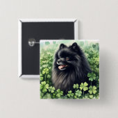 ブラックポメラニア犬St patricks day 缶バッジ (正面&裏面)