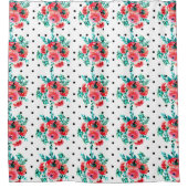 ブラックポルカドット&レッドウォーター色バラパターン シャワーカーテン (正面)