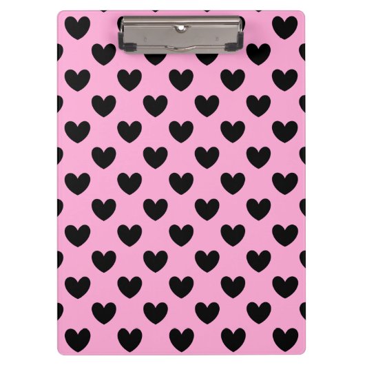 ブラックポルカハートオンコットンキャンディピンク クリップボード (正面)