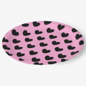ブラックポルカハートオンコットンキャンディピンク ペーパープレート (アングル)