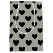 ブラックポルカハートオンプシウィローグレー ミディアムペーパーバッグ (正面)