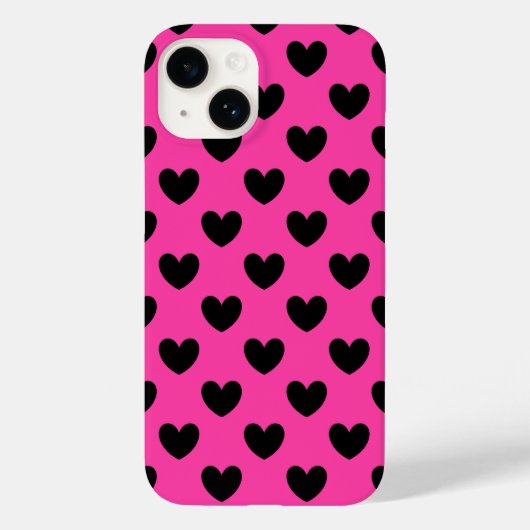 ブラックポルカハートオン明るい赤紫色ピンク Case-Mate iPhoneケース (裏面)