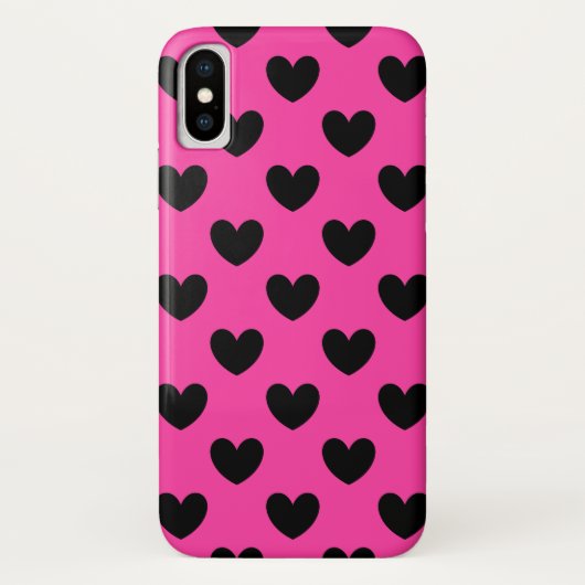 ブラックポルカハートオン明るい赤紫色ピンク Case-Mate iPhoneケース (裏面)
