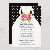 ブラックポルカ点々のある新婦ブライダルシャワー招待 招待状 (正面/裏面)