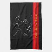 ブラックポロポニーとライダーレッドクロムルックストライプ キッチンタオル (縦)