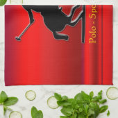 ブラックポロポニーとライダー赤クロムルック キッチンタオル (折り畳み)