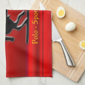 ブラックポロポニーとライダー赤クロムルック キッチンタオル (四つ折り)