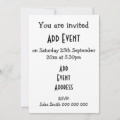 ブラックポープリントデザイン任意大事な行事 招待状 (裏面)