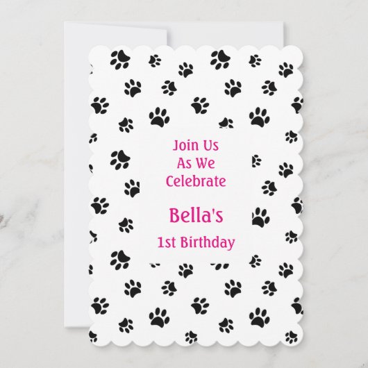 ブラックポープリントペット誕生日招待状 招待状 (正面)