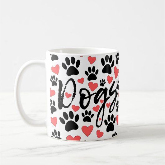 ブラックポープリント赤いハートタイポグラフィ コーヒーマグカップ (左)