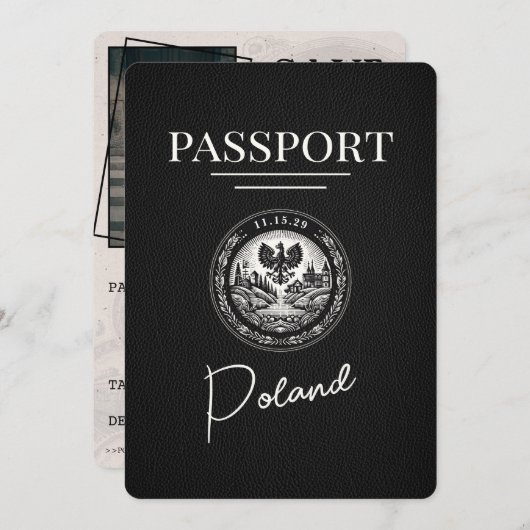 ブラックポーランドパスポート日付の保存 セーブザデート (正面/裏面)