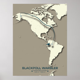 ブラックポールウグイスの渡り鳥地図 – ミニマリスト ポスター