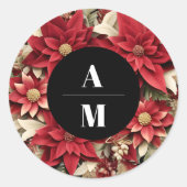 ブラックポ素朴インセチアフローラ結婚クリスマス ラウンドシール (正面)