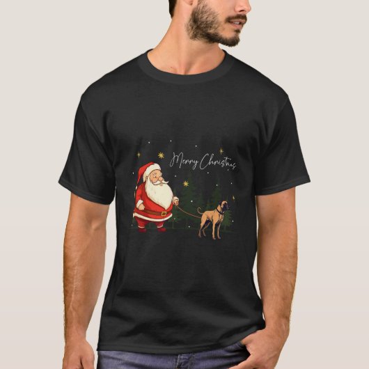 ブラックマウスカー犬 サンタクロース クリスマス ウェア Tシャツ (正面)