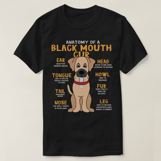ブラックマウスcur解剖学おもしろい犬ママパパかわいいGif Tシャツ (デザイン正面)