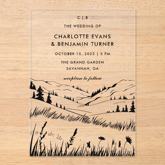 ブラックマウンテン結婚ランドスケーズ アクリル招待状 (正面)