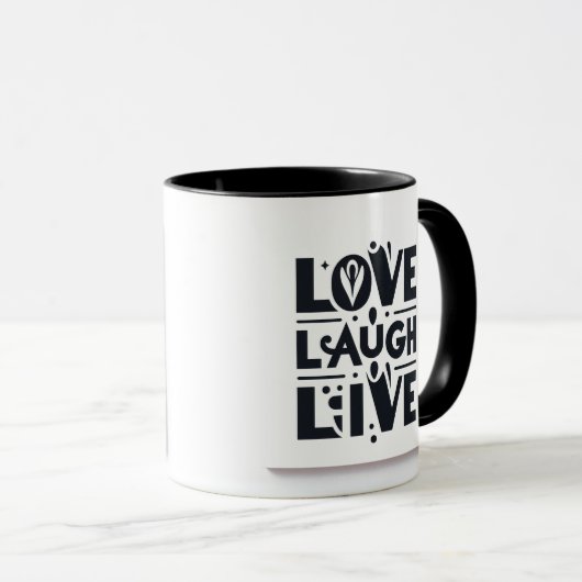 ブラックマグカップに住む愛の笑顔 マグカップ (正面右)