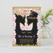 ブラックマジカルグリッターユニコーン誕生日招待状 招待状 (スタンド正面)