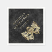 ブラックマスカレードマスクエレガントキンセアニェラ スタンダードカクテルナプキン (正面)