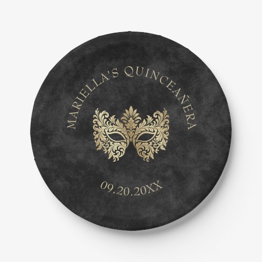 ブラックマスカレードマスクエレガントキンセアニェラ ペーパープレート (正面)