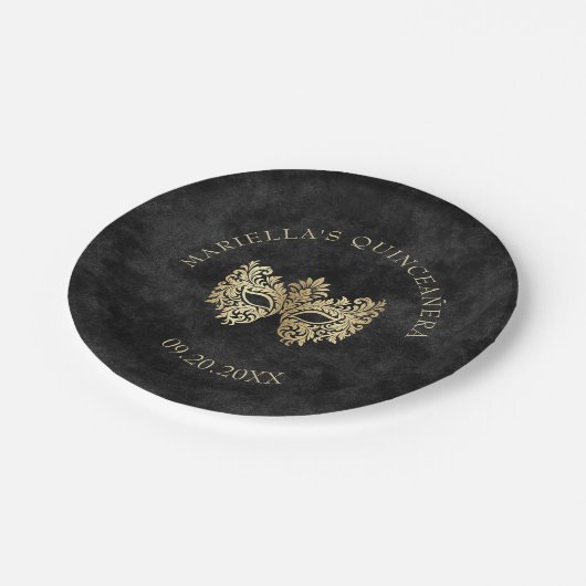 ブラックマスカレードマスクエレガントキンセアニェラ ペーパープレート (アングル)