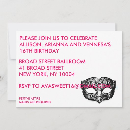 ブラックマスクパーティー招待状 招待状 (正面)