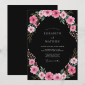 ブラックマゼンタの野生の花の結婚式 招待状 (正面/裏面)