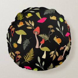 ブラックマッシュルームボタニカルラウンド装飾用クッション ラウンドクッション