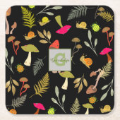 ブラックマッシュルームボタニカル紙コースター スクエアペーパーコースター (正面)