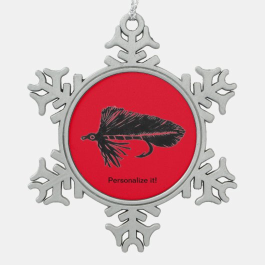 ブラックマトゥカストリーマー、フライタイイング、フライフィッシングアート スノーフレークピューターオーナメント (正面)