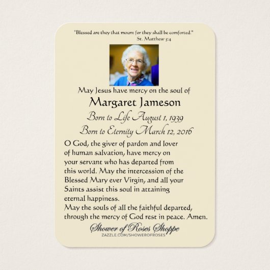 ブラックマドンナヴァージンメアリーカトリック葬儀祈りの言葉 (裏面)