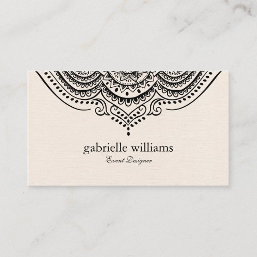 ブラックマナダを使用したライトクリームリネン華美テクスチャ 名刺 (正面)