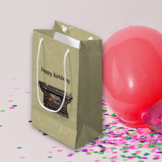 ブラックマニュアルオールドタイムタイプライターonタン スモールペーパーバッグ