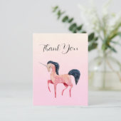 ブラックマネでピンクの北欧ユニコーンありがとう ポストカード (スタンド正面)