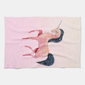 ブラックマネ付きピンクの北欧ユニコーン キッチンタオル (横)