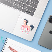 ブラックマネ付きピンクの北欧ユニコーン シール (ノートパソコンとiPhone)