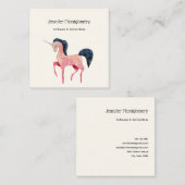ブラックマネ付きピンクの北欧ユニコーン スクエア名刺 (正面/裏面)