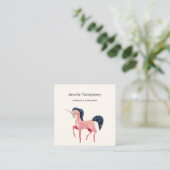 ブラックマネ付きピンクの北欧ユニコーン スクエア名刺 (スタンド正面)