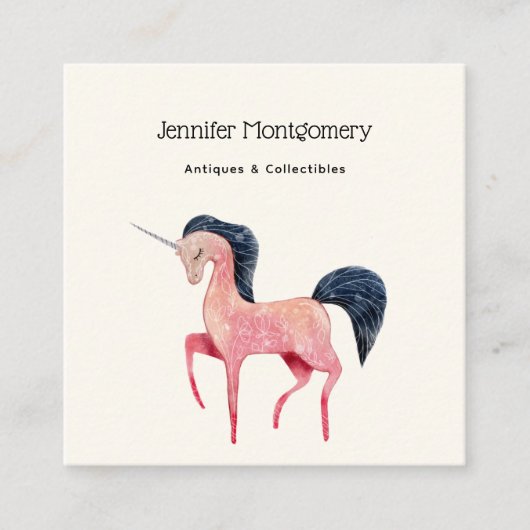 ブラックマネ付きピンクの北欧ユニコーン スクエア名刺 (正面)