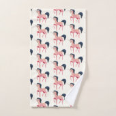 ブラックマネ付きピンクの北欧ユニコーン バスタオルセット (ハンドタオル)