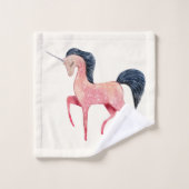 ブラックマネ付きピンクの北欧ユニコーン バスタオルセット (ウォッシュタオル)